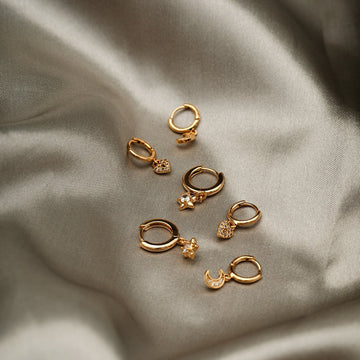 Pave Heart Locket Micro Hoops - Pale Gold
