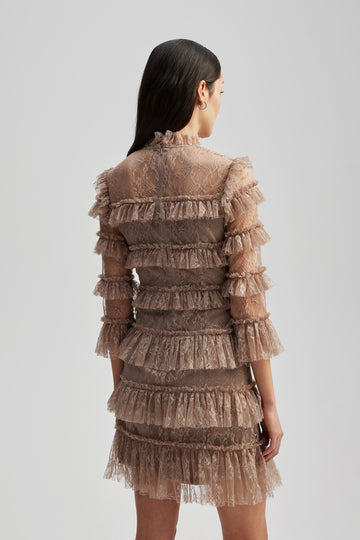 Carmine Frill Mini Lace Dress - Greige