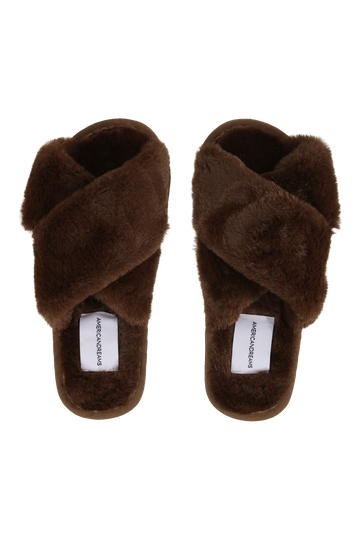 Lou Faux Fur Slippers - Chocolate Brown