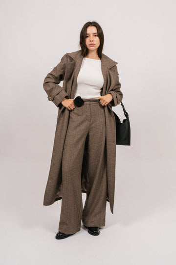 Zoe Herringbone Pant - Brown