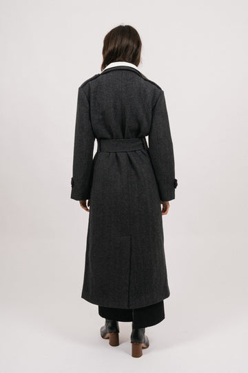 Edith Herringbone Coat - Black