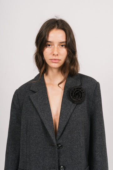 Mya Herringbone Blazer - Black