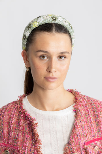 Olina Wide Beaded Hairbrace - Sage Green