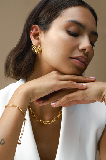 Statement Woven Heart Stud Earring - Gold