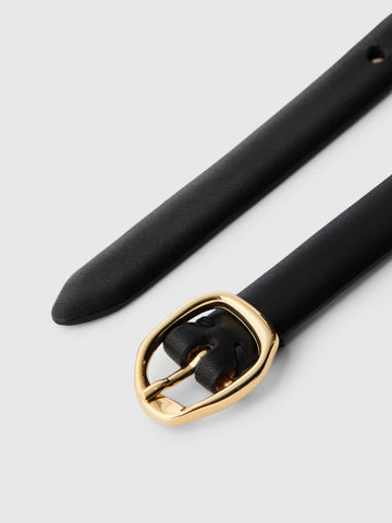 Feline Slim Leather Belt - Black
