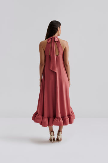Sabrina Halterneck Ruffled Maxi Dress - Terracotta