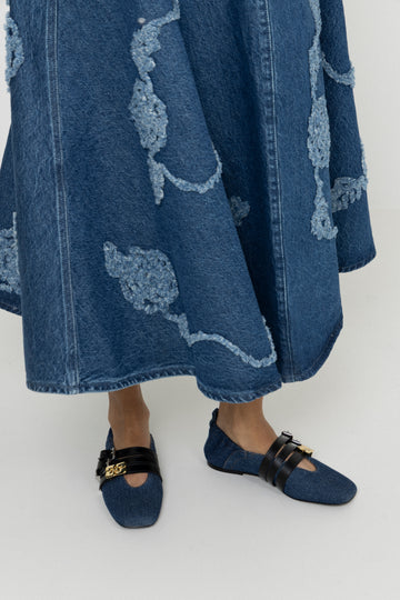 Sue Triple Ballerina Denim Fringed - Dark Blue Vintage