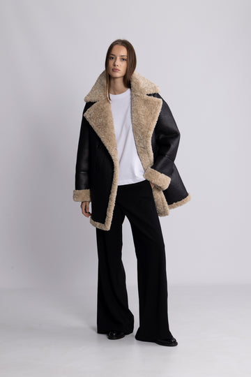 Marta Shearling Jacket - Black/Creme