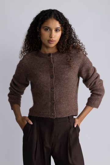 Sia Ras Ls Knit Cropped Cardigan - Fungi