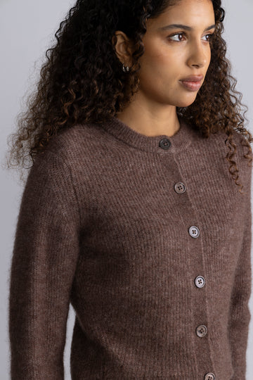 Sia Ras Ls Knit Cropped Cardigan - Fungi