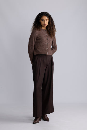 Sia Ras Ls Knit Cropped Cardigan - Fungi