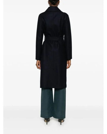 Belted Long D.B Coat Pressed Wool And Polaire - Black