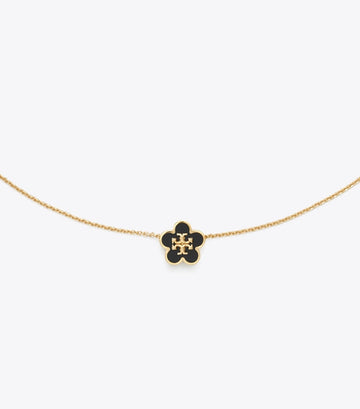 Kira Enamel Flower Pendant Necklace - Tory Gold / Black