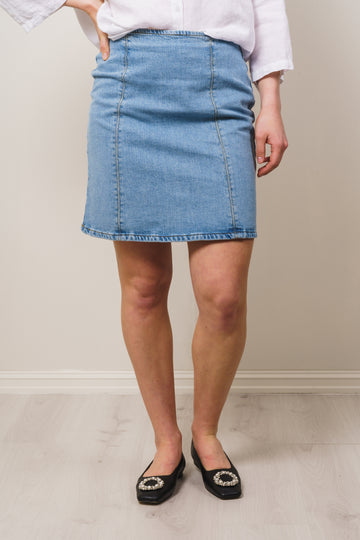 Krista HW Light Blue Denim Skirt - Light Blue Denim