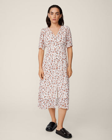 Neomina Rikkelie Ss Shirt Dress Aop - Persimmon Flwr