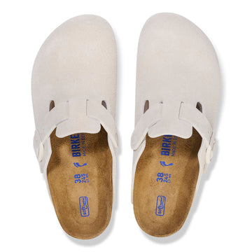 Boston Suede Leather Soft Footbed Narrow - Antique White