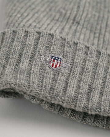 Shield Wool Beanie - Unisex - Grey Melange