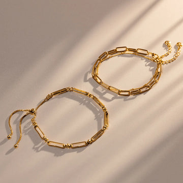 Chain Link & Satellite 2-Row Bracelet - Pale Gold