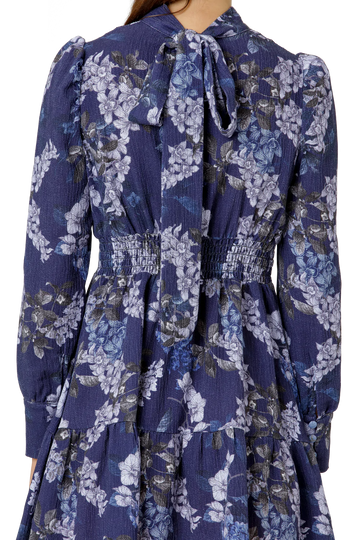 Laila Cotton Bow Dress - Violet Big Flower
