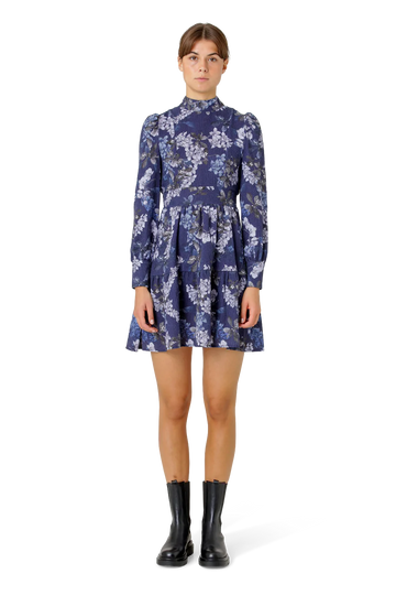 Laila Cotton Bow Dress - Violet Big Flower