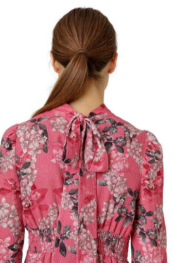 Laila Cotton Bow Dress - Pink Big Flower