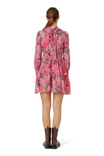 Laila Cotton Bow Dress - Pink Big Flower