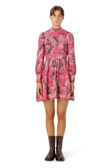 Laila Cotton Bow Dress - Pink Big Flower