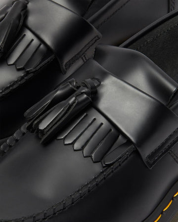 Adrian Yellow Stitch Leather Tassle Loafers - Black Vintage Smooth