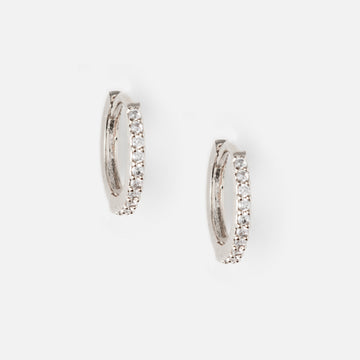 Mini Pave Huggie Hoop Earrings - Silver