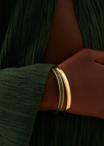 Leather Inlay Bangle Emerald - Green