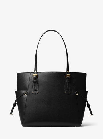 Voyager Medium Crossgrain Leather Tote Bag - Black