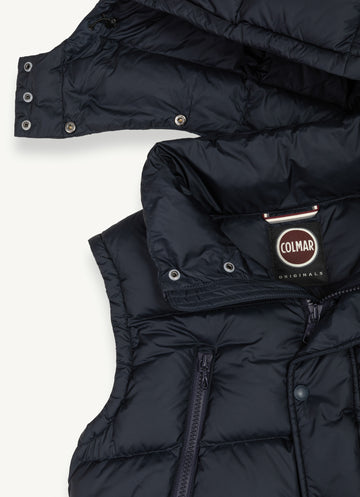 Down Vest With Detachable Hood - Navy Blue