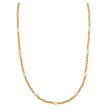 Semi-Precious Beaded Metal Necklace - Pearl