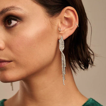Crystal Twist Waterfall Earring - Crystal