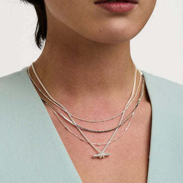 Satellite & Link Chain 3-Row Necklace - Silver