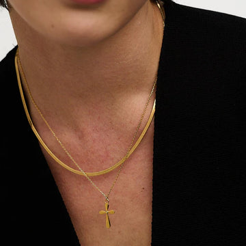 Dainty Cross Charm Necklace - Pale Gold