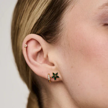 Crystal Flower Stud Earrings Emd - Emerald