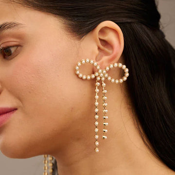 Statement Pearl Bow Earrings - Pale Gold