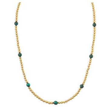 Semi-Precious Beaded Metal Necklace - Malachite