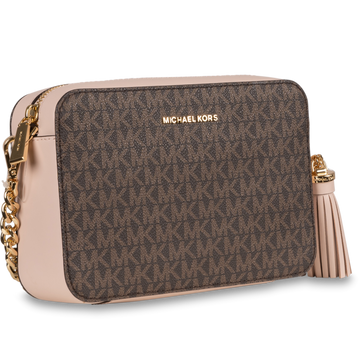 Jet Set Medium Logo Crossbody Bag - Brown/Soft Pink