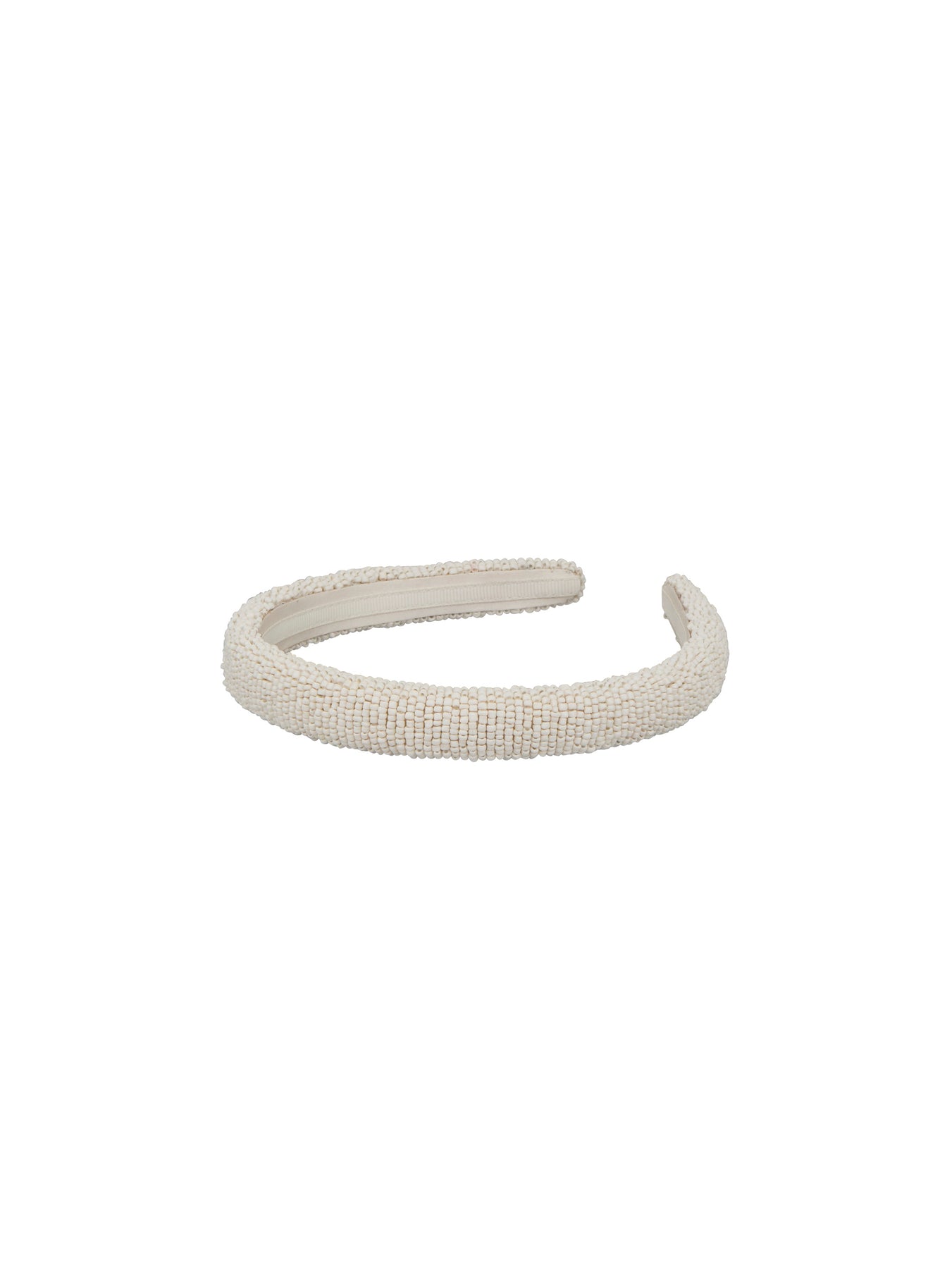 Solid Slim Beaded Diadem - Birch White