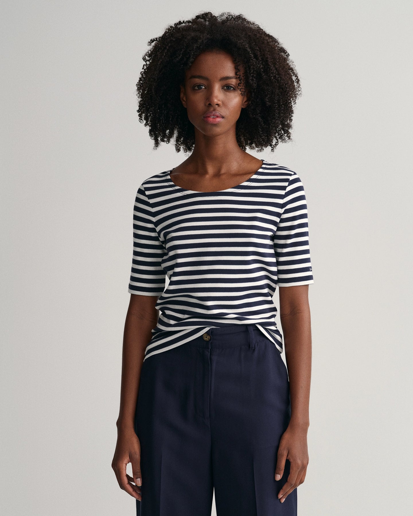 Slim Striped 1X1 Ribbed SS T - Evening Blue