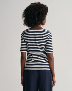 Slim Striped 1X1 Ribbed SS T - Evening Blue