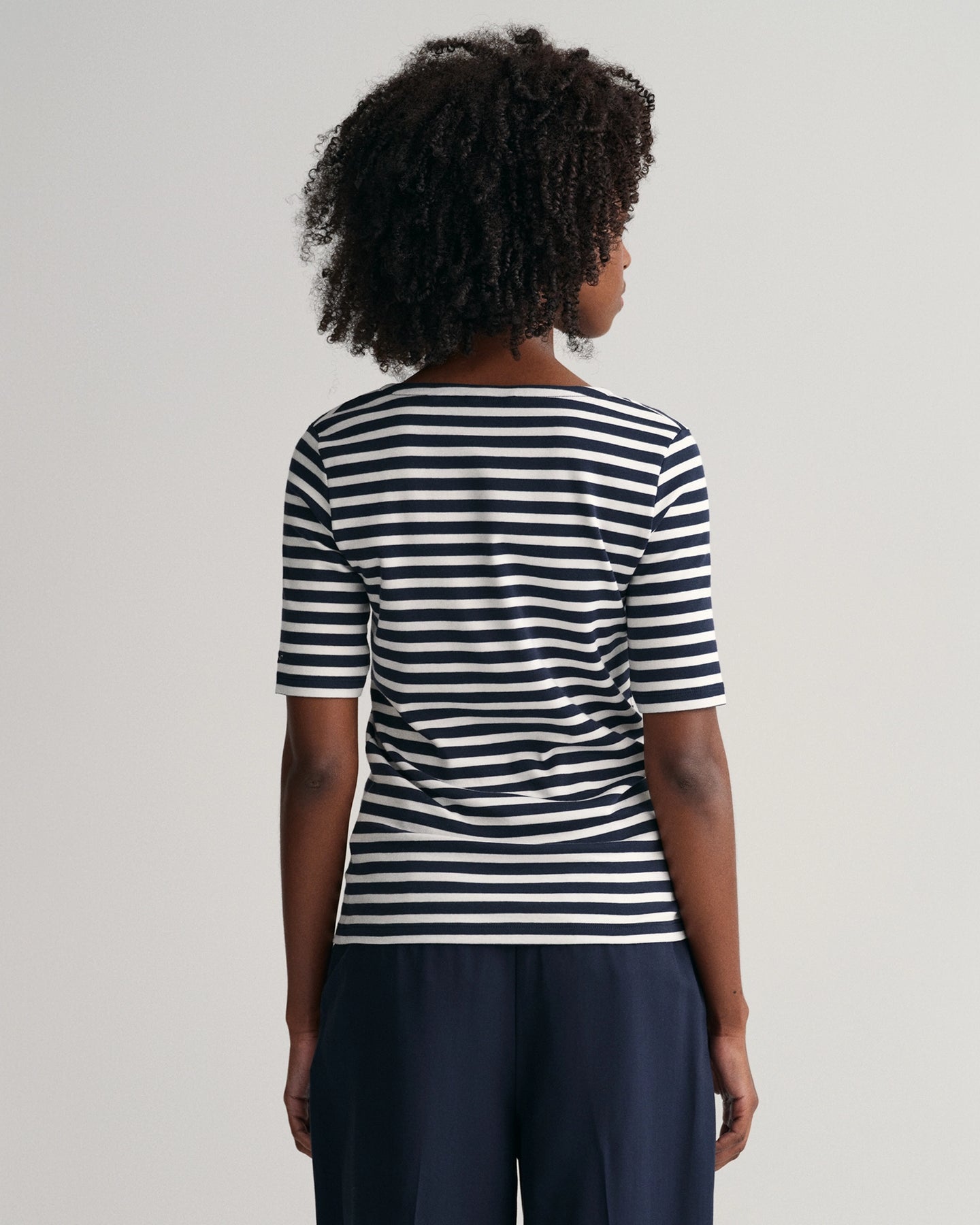 Slim Striped 1X1 Ribbed SS T - Evening Blue
