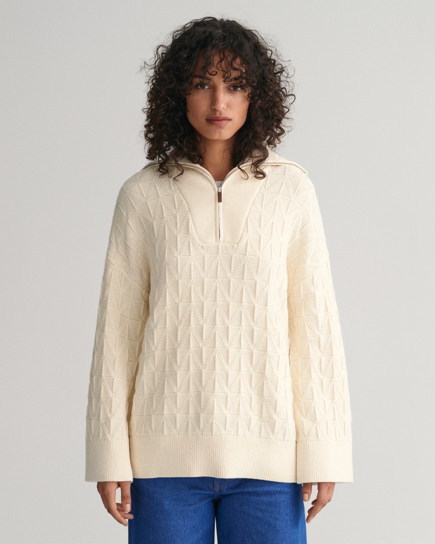 Herringbone Half Zip - Cream