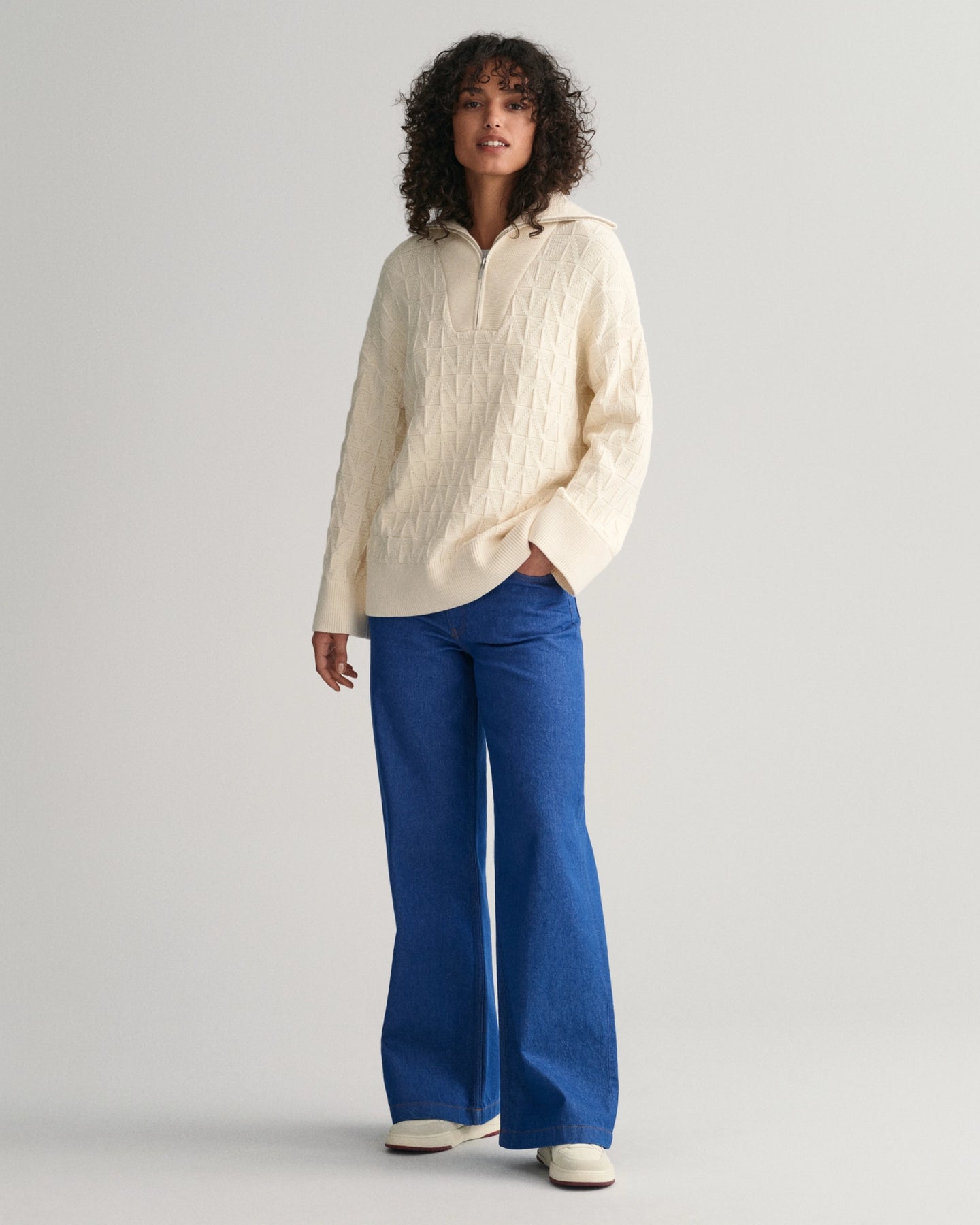 Herringbone Half Zip - Cream