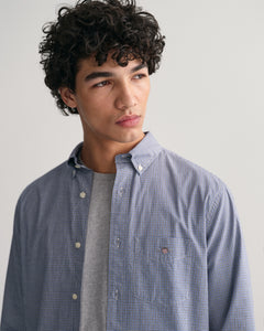 Reg Poplin Micro Check Shirt - College Blue