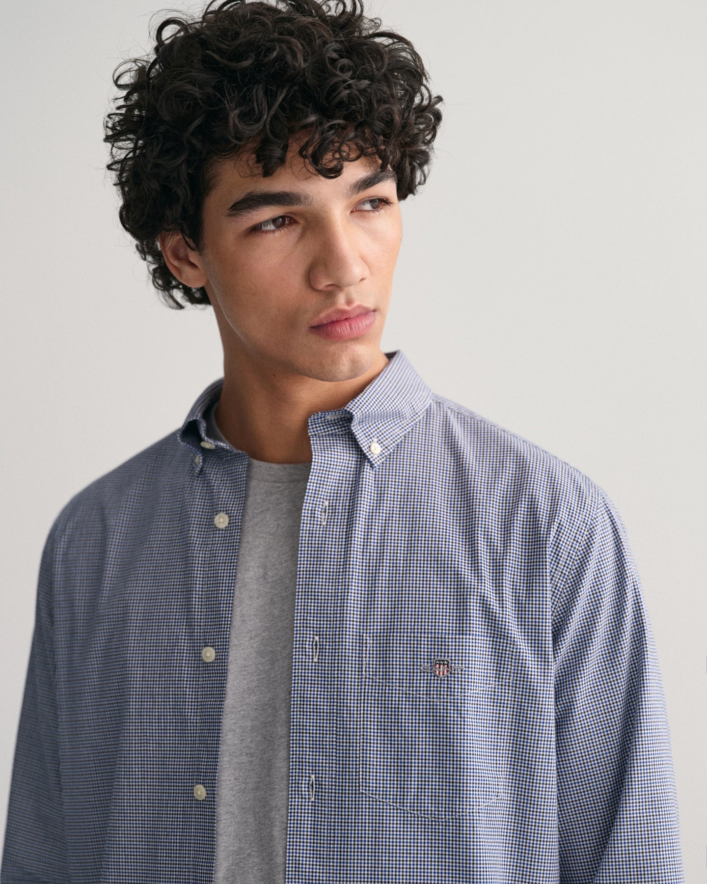 Reg Poplin Micro Check Shirt - College Blue