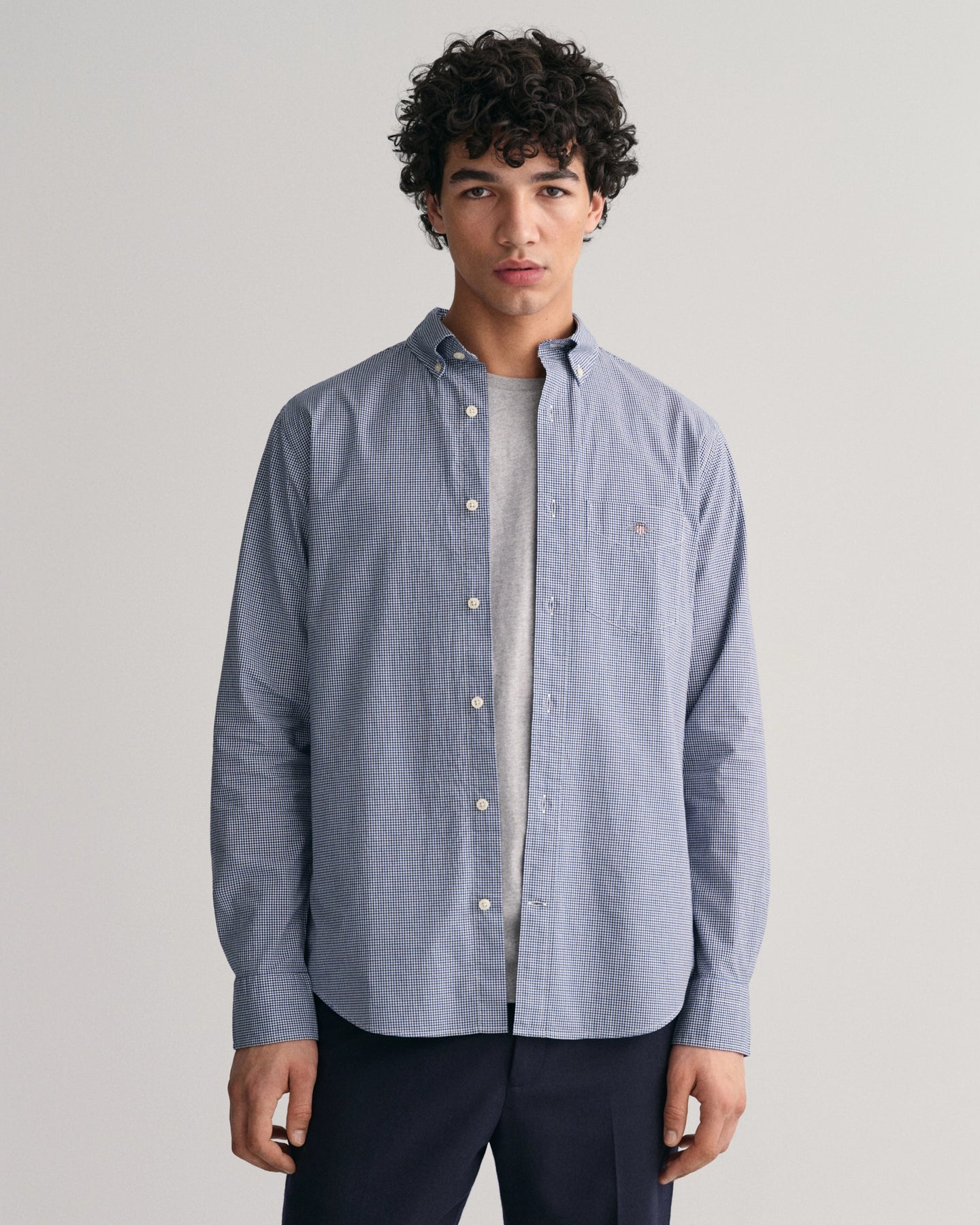 Reg Poplin Micro Check Shirt - College Blue