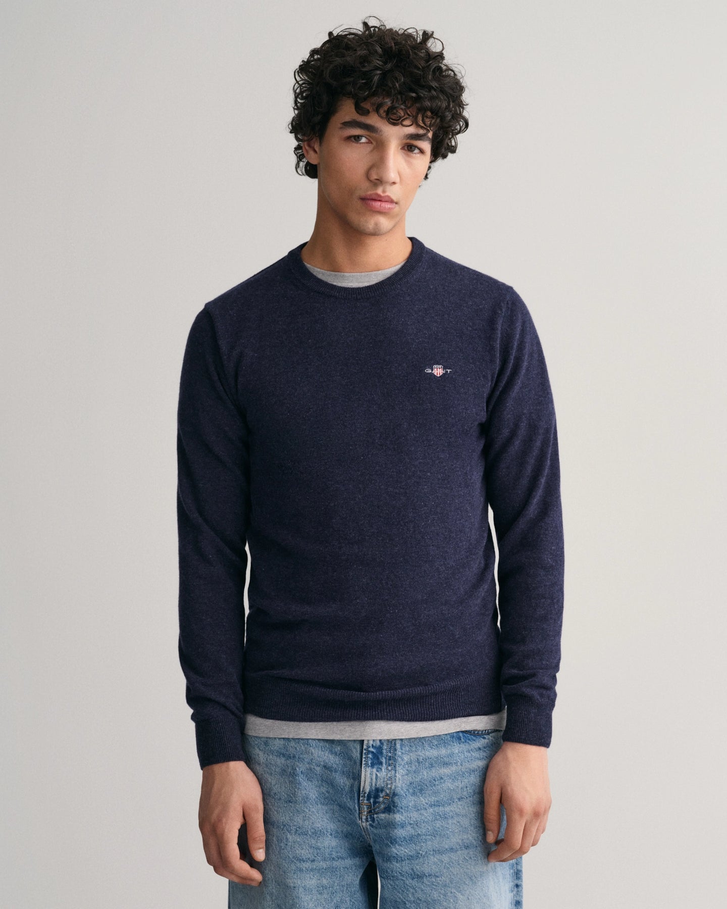 Superfine Lambswool C-Neck - Dark Navy Melange